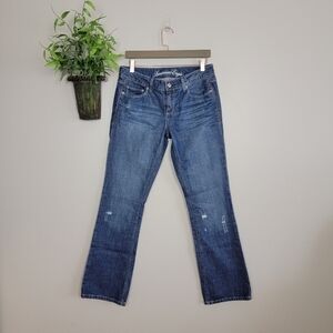 American Eagle True Boot Bootcut Jeans Distressed Low Mid Rise Medium Wash Sz 8